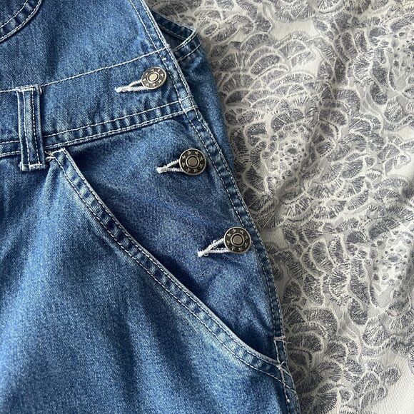 Vintage 90s A.M.I. Denim Overalls Size Small with Embroidered Floral Pattern - Picture 8 of 13